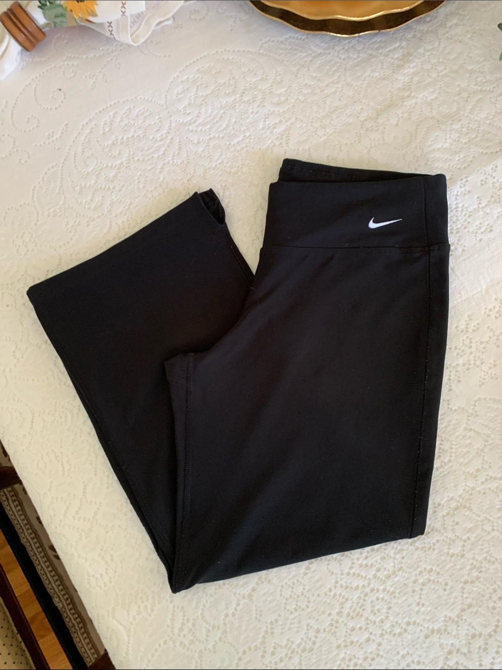 Nike Black small Performance Leggings with White Swoosh capri length